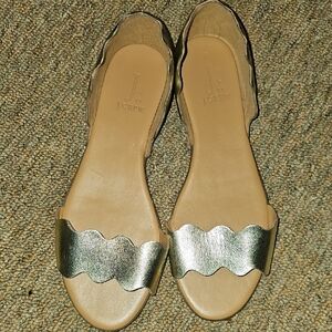 J. Crew Gold Sandals with Scalloped Metallic Design